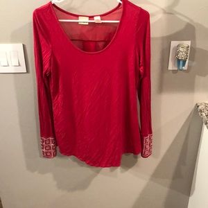 Red long sleeve buckle shirt see through back